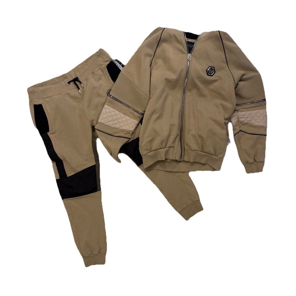 Men Philipp Plein Tan Black Convertible Sweatsuit Set Hardware Logo size XXXL